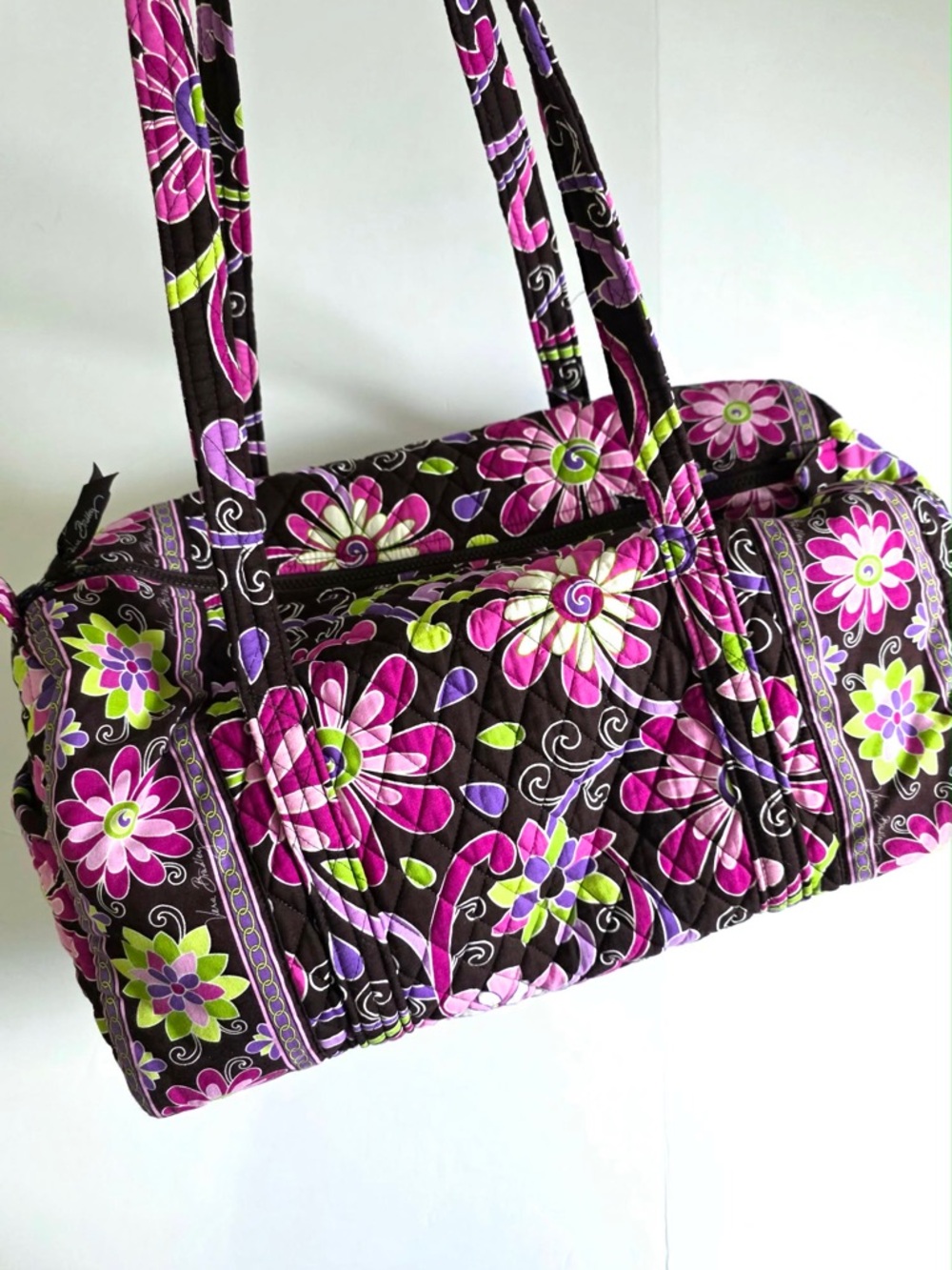 Vera Bradley Quilted Barrel Duffle Bag Pink Purple Floral Travel Gym Bag